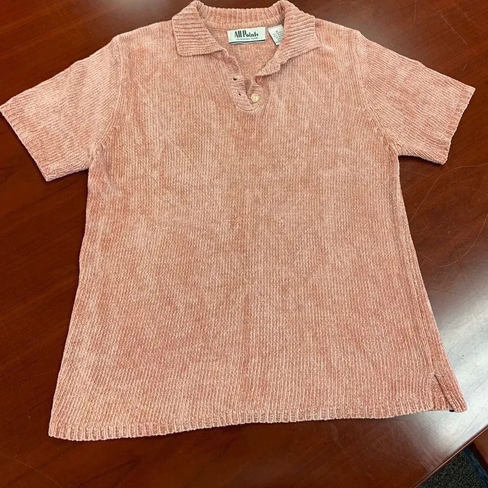 Vintage Reference Point Pink Velour Polo Shirt sz S Unique